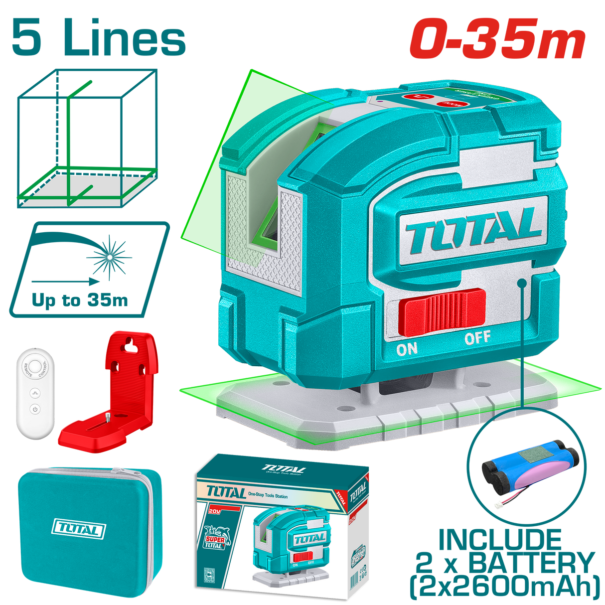 Nivela TOTAL laser verde 0–35 m, autonivelanta, linie 360°, 7, atomico.ro