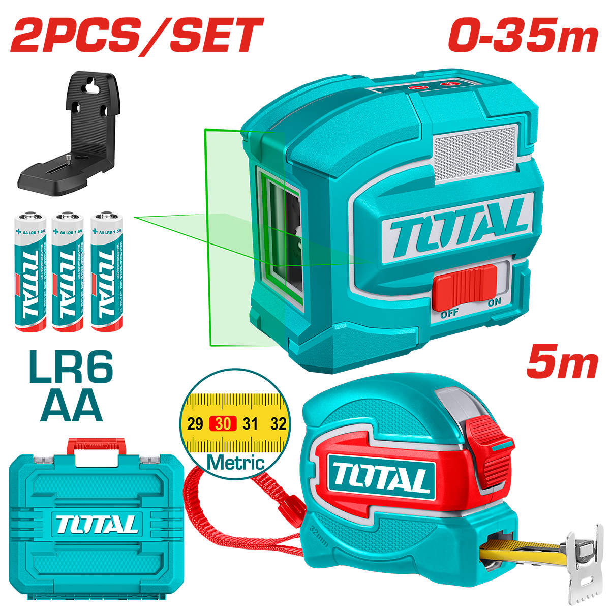 Kit TOTAL Nivela laser verde 35 m cu Ruleta 5 m, 2, atomico.ro