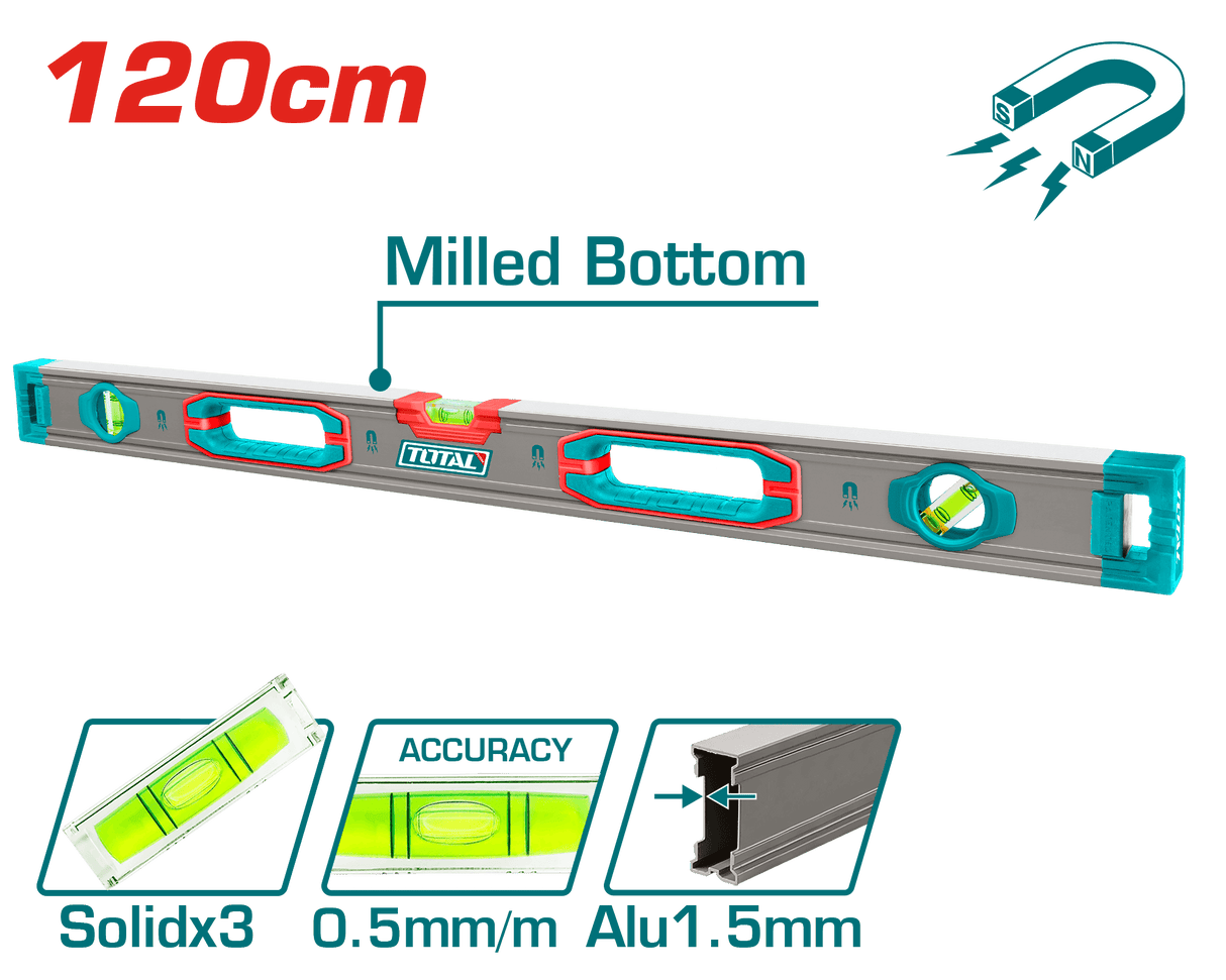 Nivela cu bula TOTAL, 120cm, precizie 0.5mm INDUSTRIAL, 2, atomico.ro