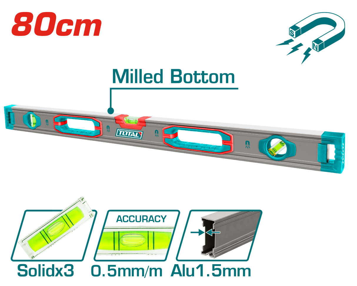 Nivela magnetica cu bula TOTAL 80 cm INDUSTRIAL, 2, atomico.ro