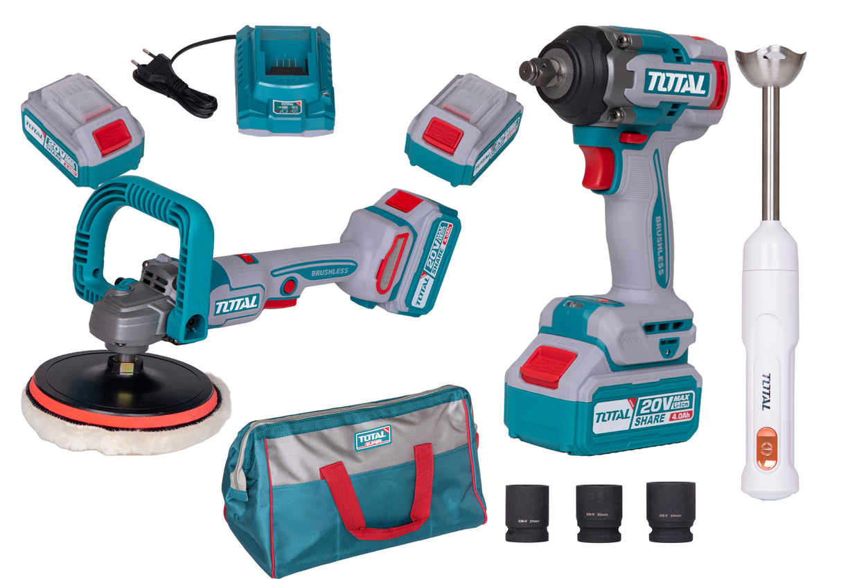 Kit combo TOTAL 20V MASINA DE INSURUBAT ,MASINA DE POLISAT, BLENDER, 2, atomico.ro