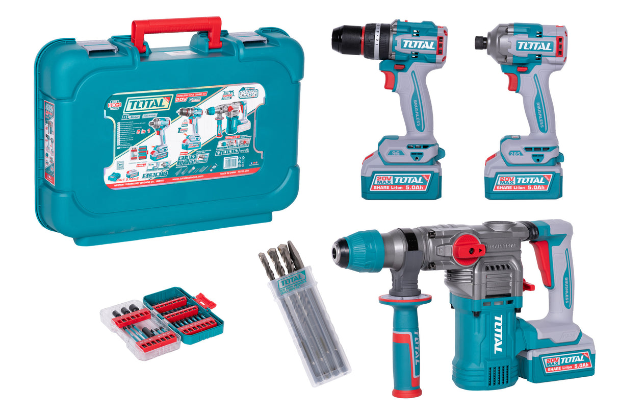 Kit Combo TOTAL 20V – Ciocan Rotopercutor, Masina de Gaurit cu Impact, Masina de Insurubat + 2 Baterii 5.0Ah si Incarcator, 1, atomico.ro