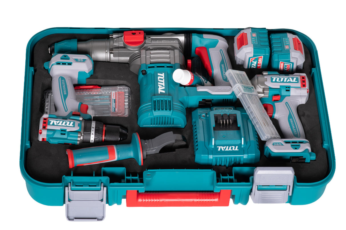 Kit Combo TOTAL 20V – Ciocan Rotopercutor, Masina de Gaurit cu Impact, Masina de Insurubat + 2 Baterii 5.0Ah si Incarcator, 13, atomico.ro