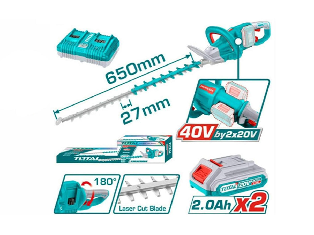 Trimmer pentru tuns gard viu TOTAL - LI-ION - 40V INCLUDE ACUMULATOR SI INCARCATOR, 1, atomico.ro