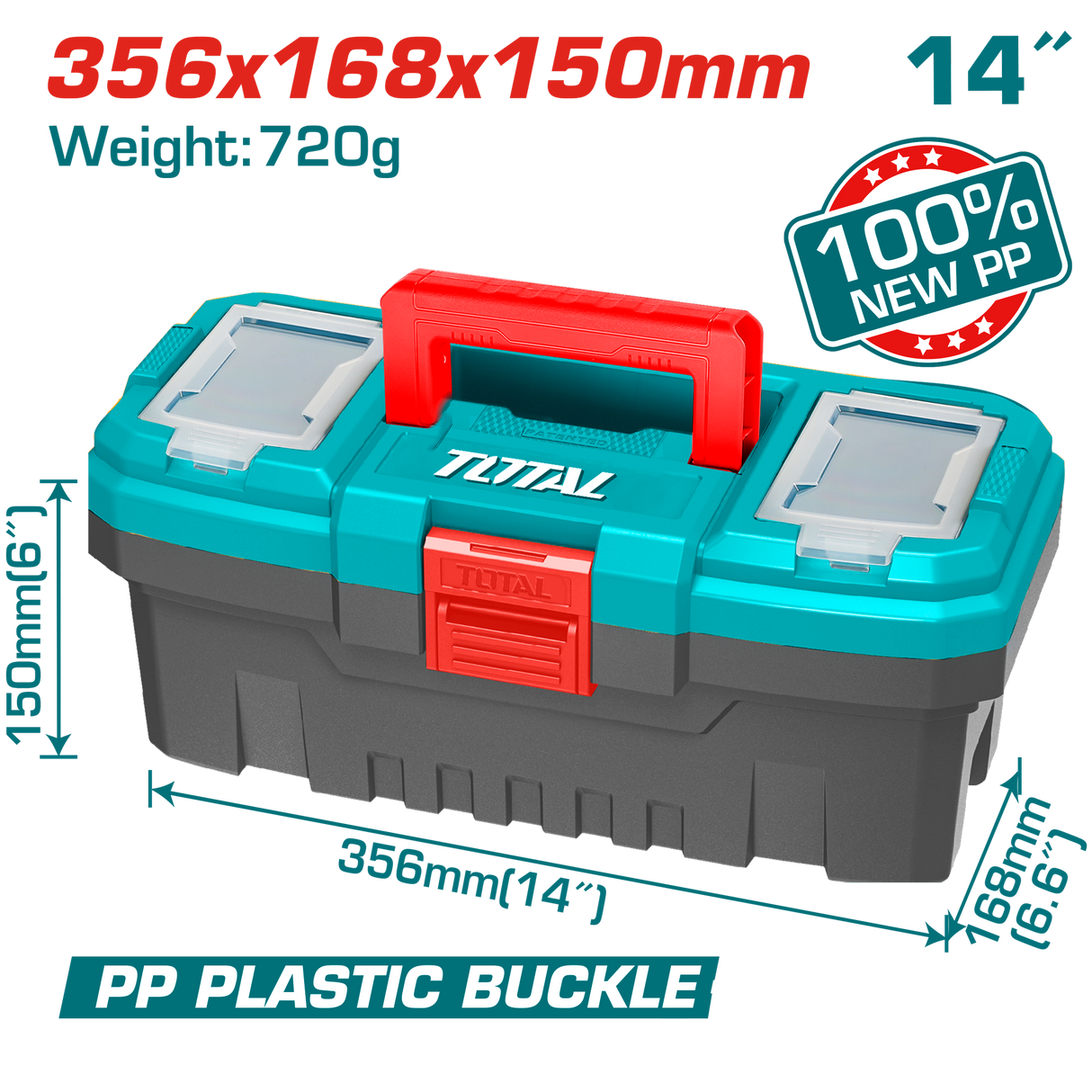 Cutie scule TOTAL 14", plastic PP, compartimente organizare, tava inclusa, 6, atomico.ro