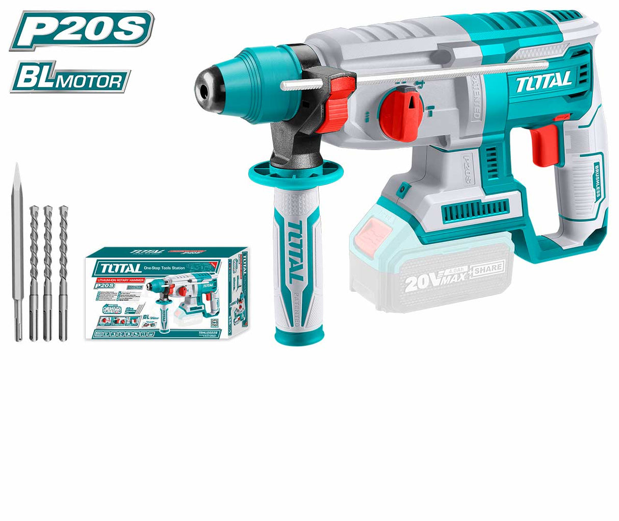 Ciocan rotopercutor TOTAL, Li-Ion 20V, 2.5J, prindere SDS Plus (nu include acumulator), 2, atomico.ro