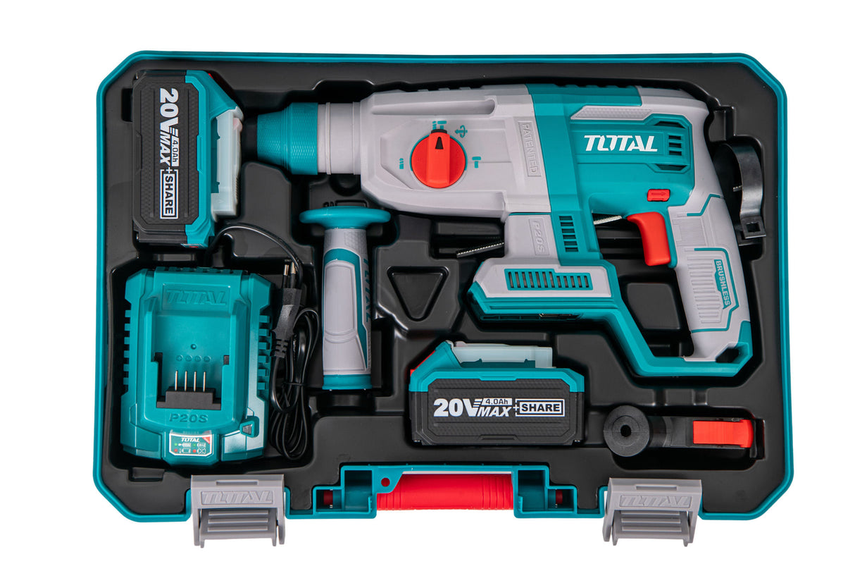 Ciocan rotopercutor TOTAL, 2.5J, 20V, LI-ION (INCLUDE ACUMULATOR SI INCARCATOR), 4, atomico.ro