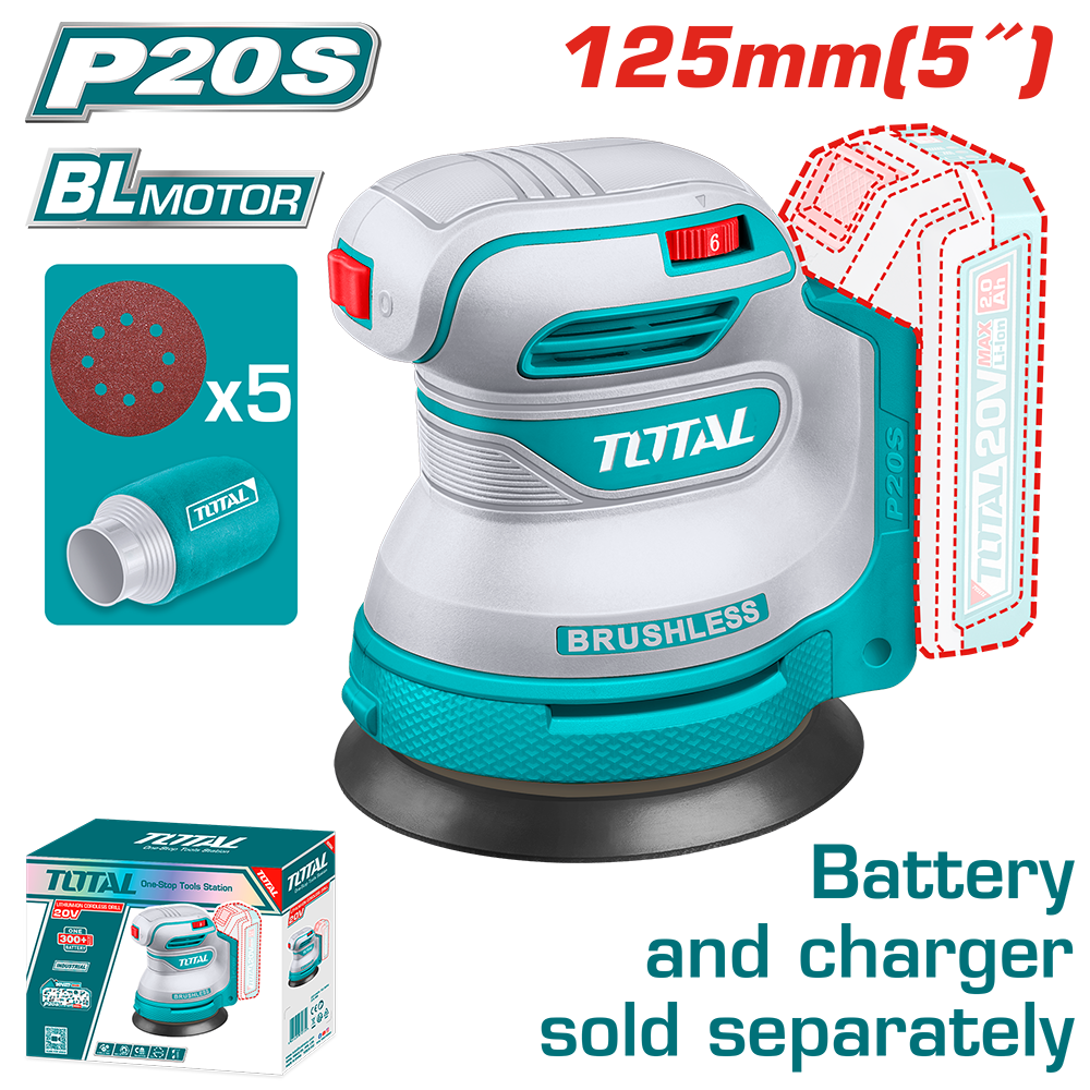 Masina de slefuit rotativa TOTAL, dimensiunea bazei 125mm, Li-Ion 20V, 2, atomico.ro