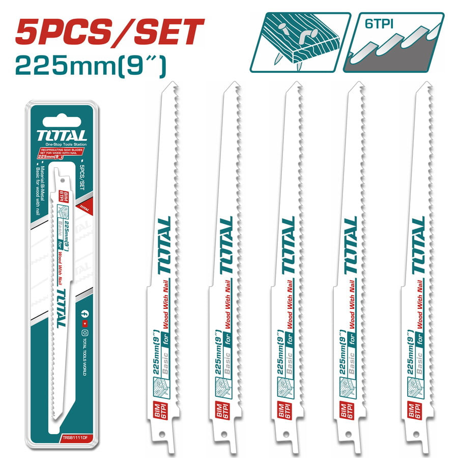 Set 5 buc lame fierastrau sabie Total pentru lemn cu cuie 225mm 6TPI, 1, atomico.ro