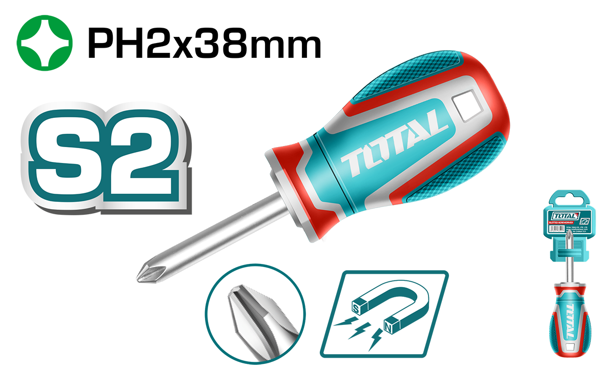 Surubelnita Phillips TOTAL PH2, magnetica – 6.0 mm x 38 mm (Industrial), 2, atomico.ro