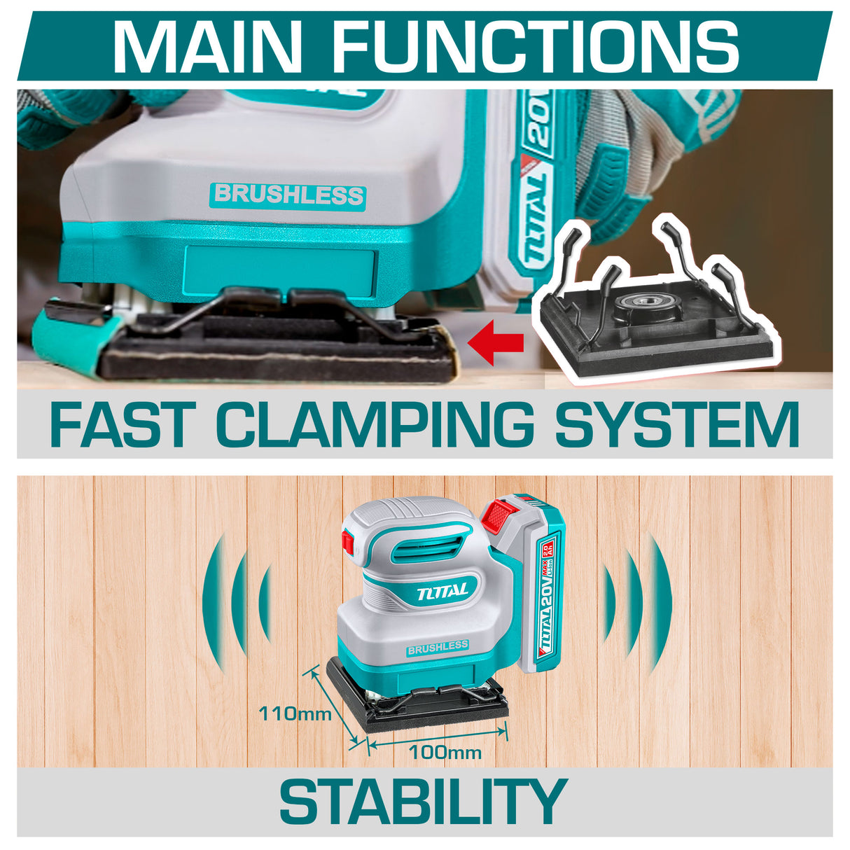 Masina de slefuit TOTAL 20V cu talpa patrata, 110x100 mm, 3, atomico.ro