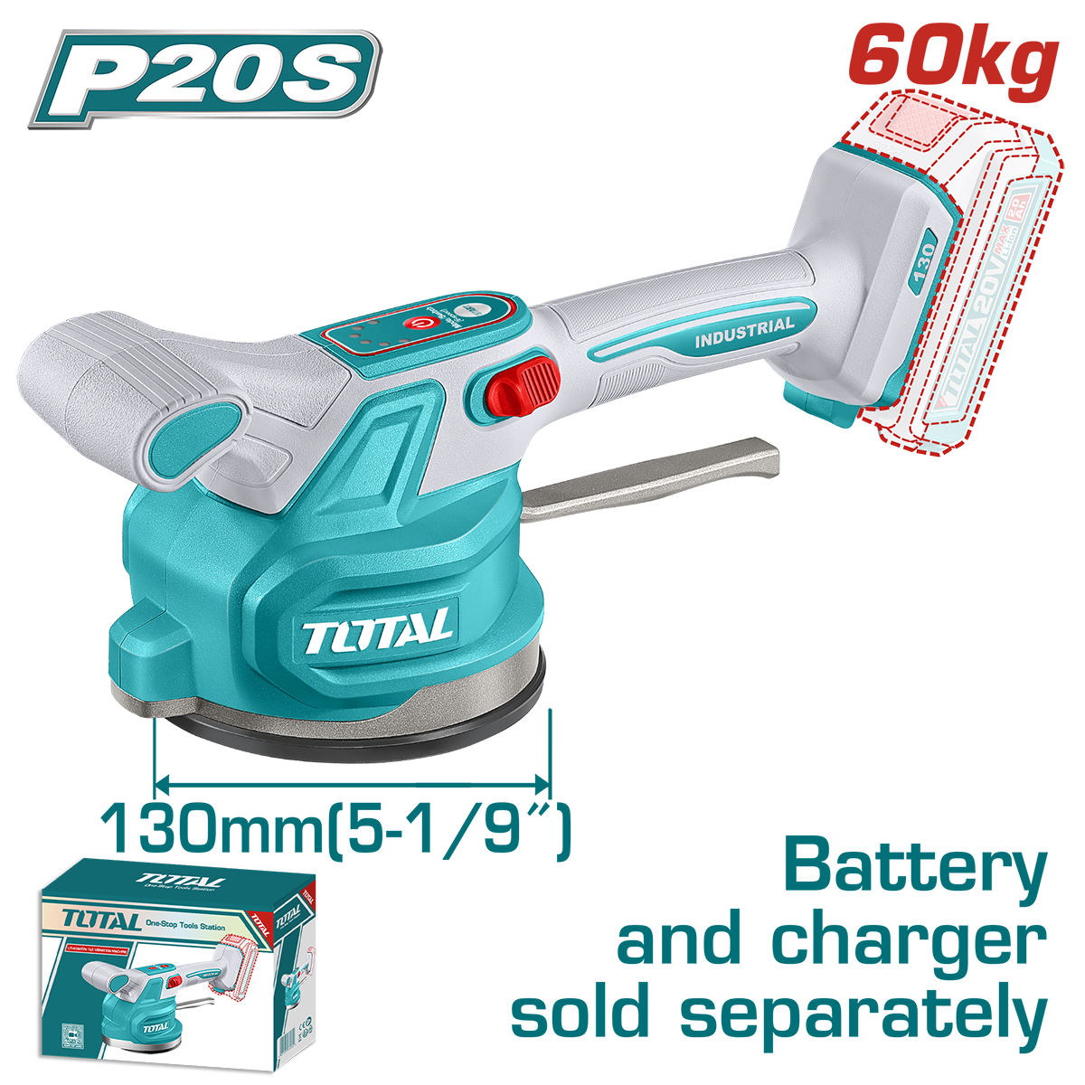 Vibrator cu ventuza pentru placi ceramice TOTAL – 20V (nu include baterie si incarcator), 2, atomico.ro