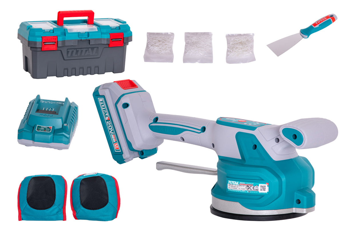 Vibrator cu ventuza pentru placi ceramice TOTAL – 20V, 60 kg, 6 viteze, set accesorii inclus (include acumulator si incarcator), 1, atomico.ro