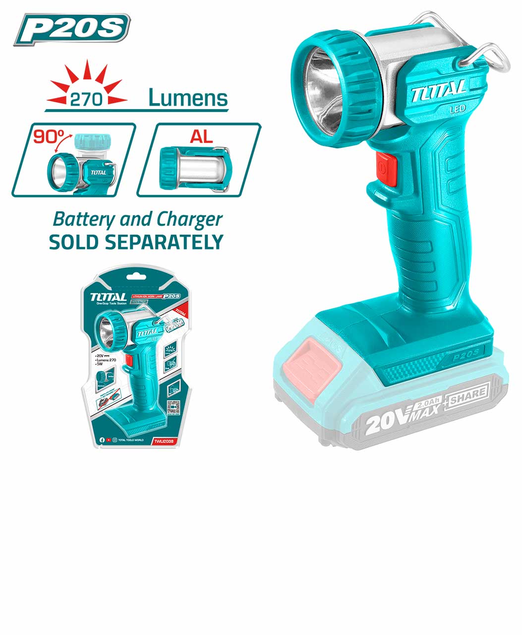 Lampa de lucru TOTAL - LI-ION 20V NU INCLUDE ACUMULATOR, 1, atomico.ro