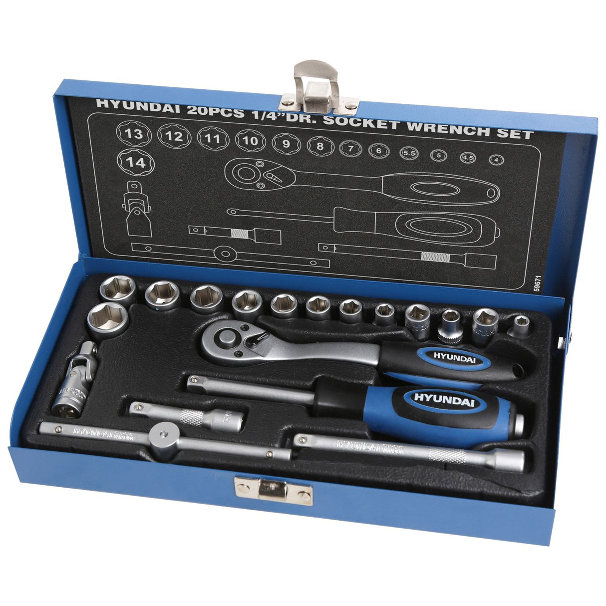Trusa chei tubulare 1/4" 20 buc Hyundai HY-59671, 1, atomico.ro