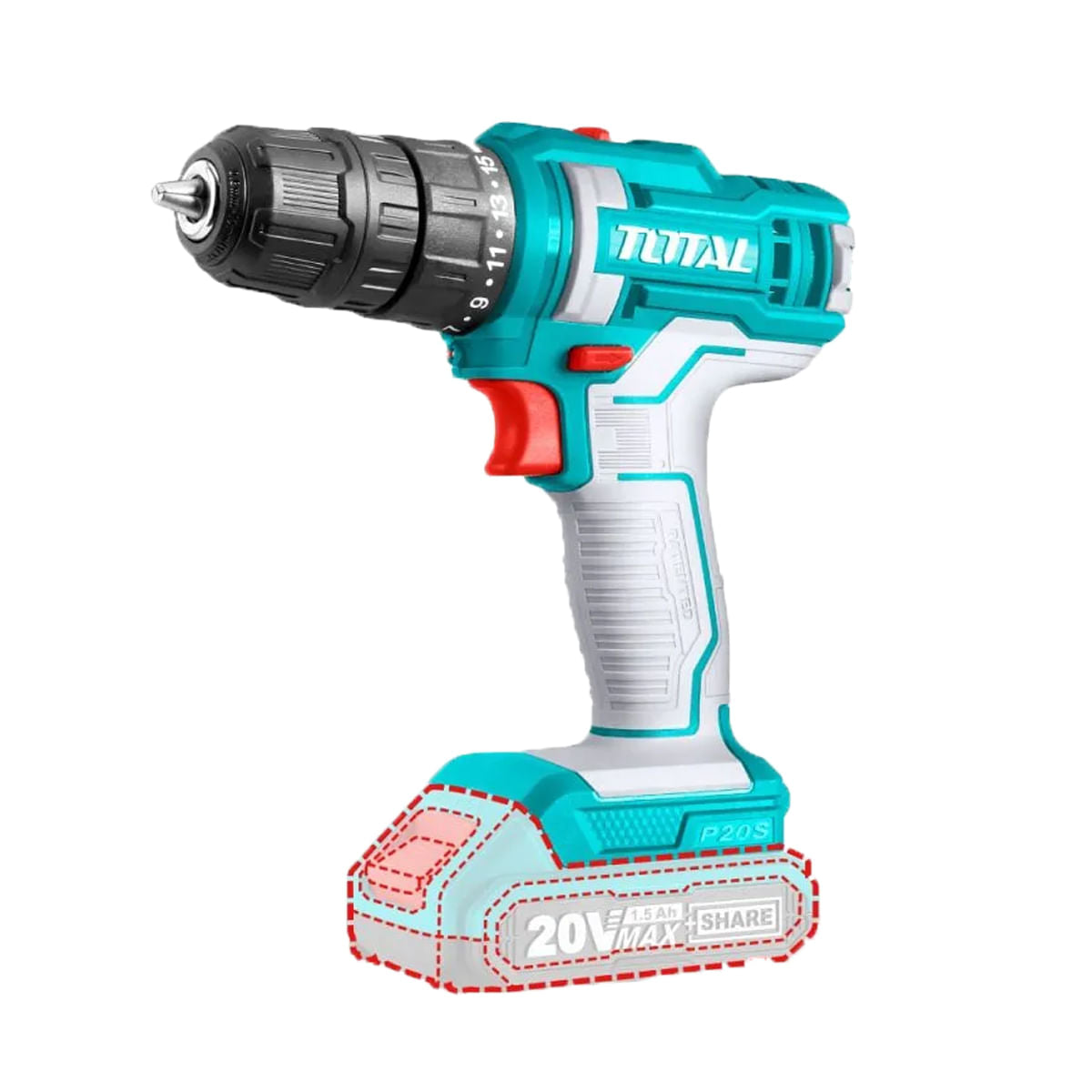 Masina de gaurit TOTAL cu acumulator 20V-2.0AH LI-ION 1 acumulator, 1 incarcator inclus, 7, atomico.ro