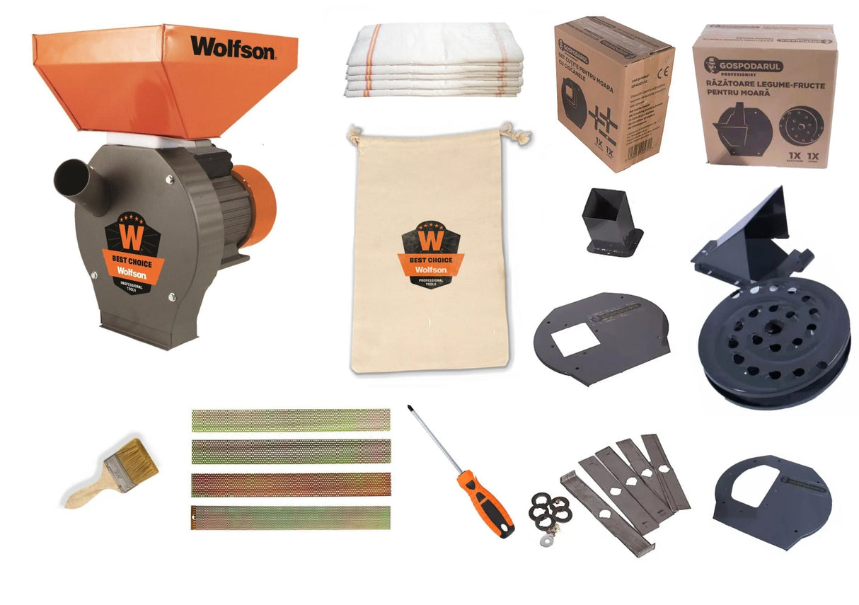 Moara pentru cereale WOLFSON - 2in1, 2700W, 100 CUPRU, 200kg/h + accesoriu furaje, fructe si legume, 1, atomico.ro