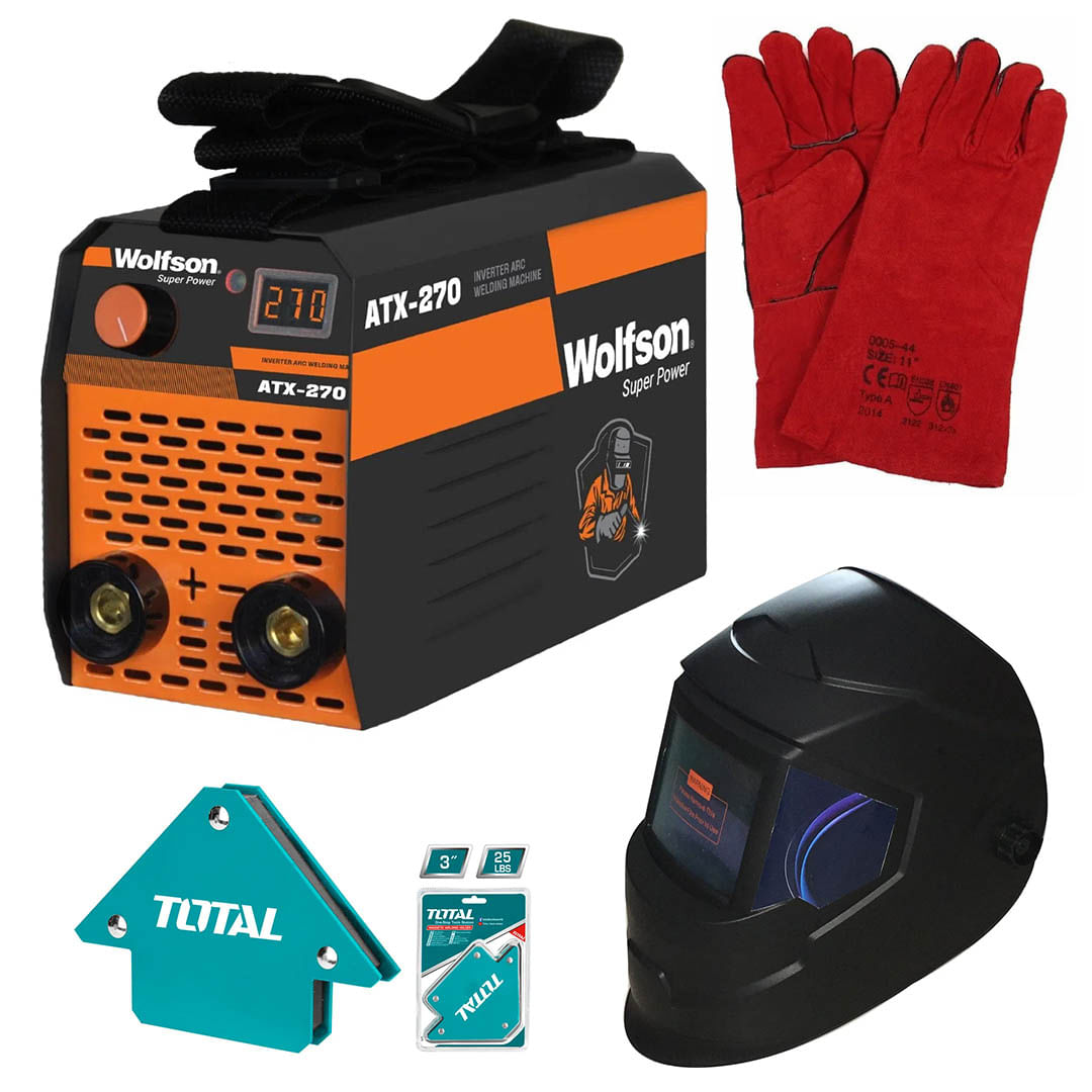 Aparat de sudura WOLFSON ATX-270, MMA 120A, Invertor tehnologie inalta + Masca de sudura automata, Manusi de sudura, Coltare magnetice, 1, atomico.ro