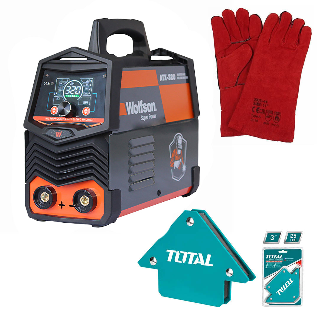 Aparat de sudura cu electrod Wolfson ATX-320 cu Inverter 2 in 1 MMA si LIFT-TIG, 140Ah + Manusi de sudura, coltare magnetice de sudura, 1, atomico.ro