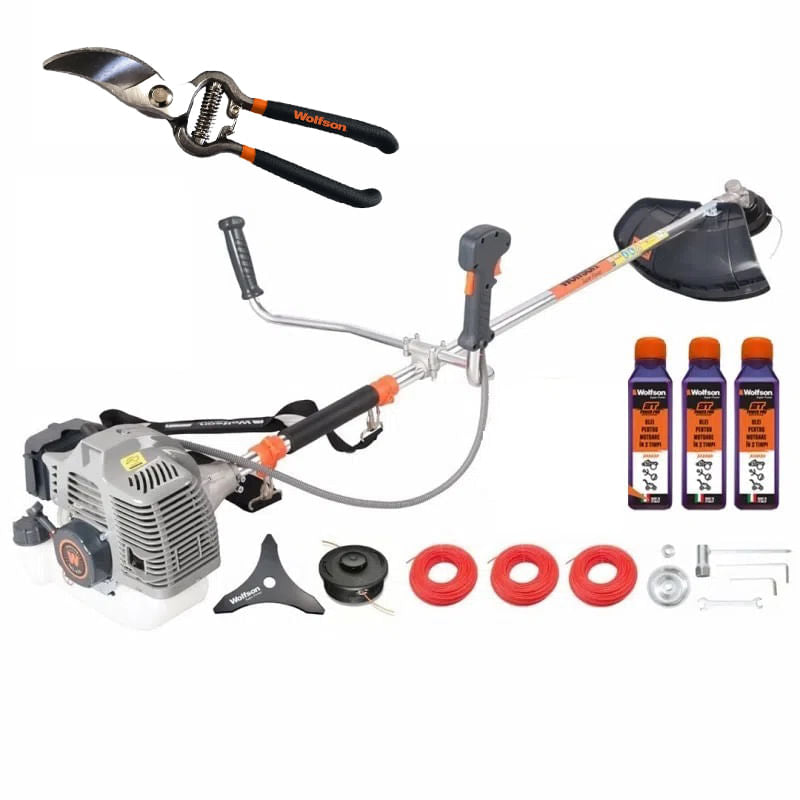 Motocoasa profesionala WOLFSON TRX-620, 2 CP, 8 accesorii, ham confort, 3 sticle de ulei rosu + foarfeca taiere via, 1, atomico.ro