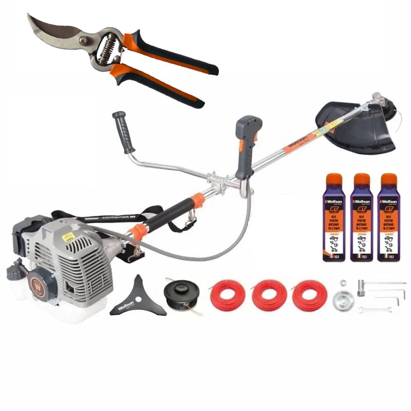 Motocoasa profesionala WOLFSON TRX-620, 2 CP, 8 accesorii, ham confort, 3 sticle de ulei rosu + foarfeca taiere via, 1, atomico.ro