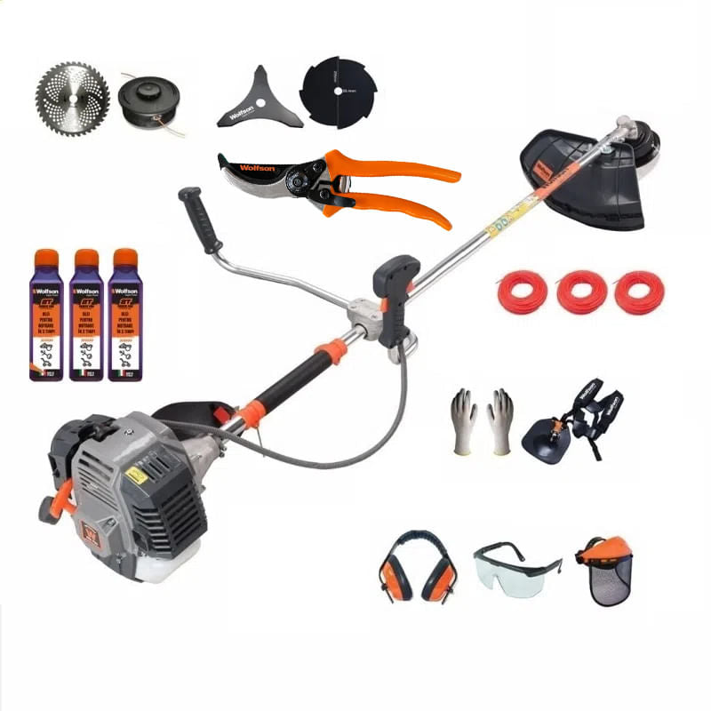 Motocoasa profesionala WOLFSON TRX-800, 15 accesorii, ham profesional, 3 sticle de ulei rou + foarfeca taiere crengi, 1, atomico.ro