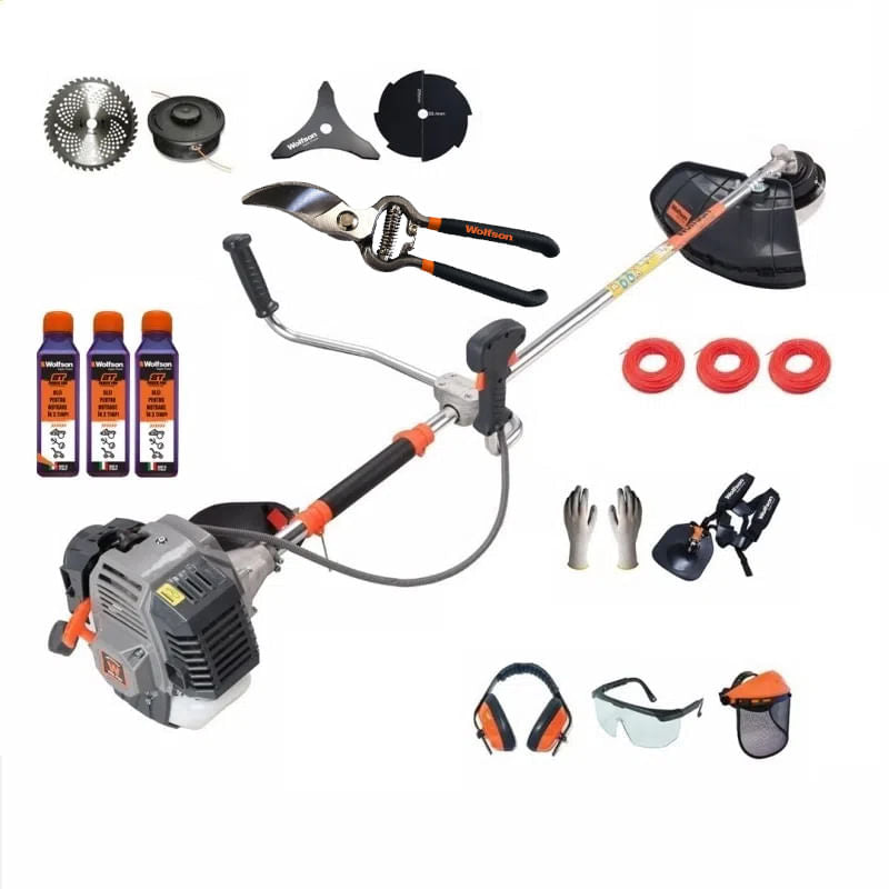 Motocoasa profesionala WOLFSON TRX-800, 15 accesorii, ham profesional, 3 sticle de ulei rou + foarfeca taiere via, 1, atomico.ro