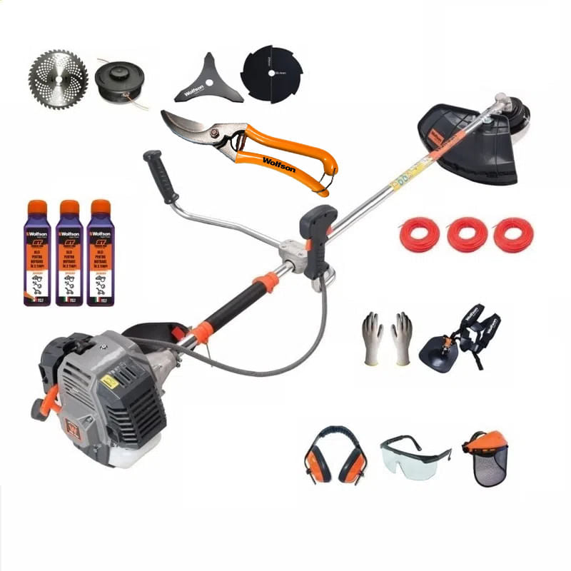 Motocoasa profesionala WOLFSON TRX-800, 15 accesorii, ham profesional, 3 sticle de ulei rou + foarfeca taiere via, 1, atomico.ro