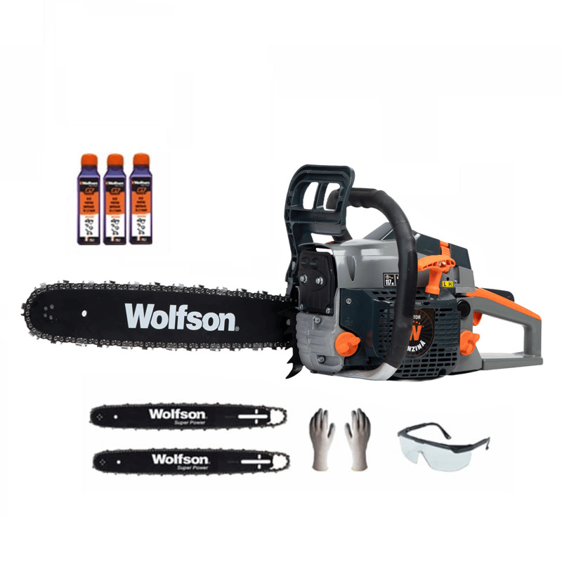 Drujba pe benzina WOLFSON STX-580, 2.6CP, 52CC, 2 lame + 2 lanturi Cadou Ochelari + Manusi + 3 Ulei 0.1L, 1, atomico.ro