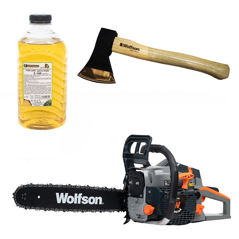 Drujba pe benzina WOLFSON STX-580, 2.6CP, 52CC, 2 lame + 2 lanturi + ulei ungere lant L150, toporisca Wolfson 600g, 1, atomico.ro