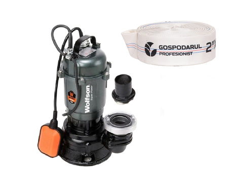 Pompe Submersibile Apa Murdara, Pompa submersibila apa murdara Wolfson TP-3100, 1100W, 2", 10000 l/h + furtun PVC panzat tip pompieri 2" 20m, 50mm, 1, atomico.ro