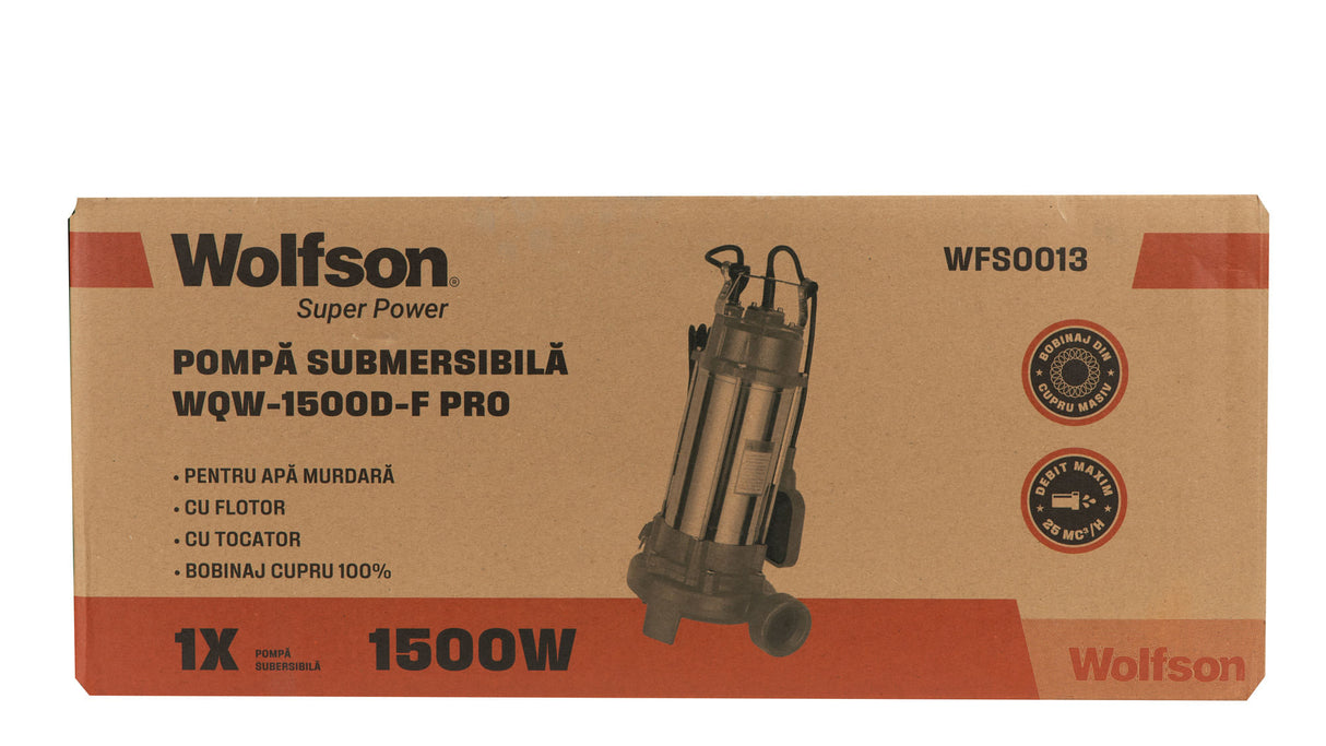 Pompa submersibila apa murdara cu tocator si flotor Wolfson WQW-1500D-F PRO, 6, atomico.ro