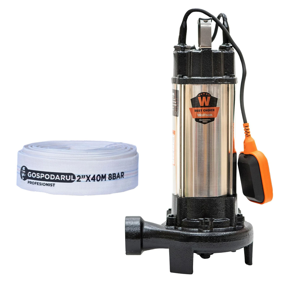 Pompa submersibila apa murdara cu tocator si flotor Wolfson WQW-1500D-F PRO + furtun 40m, 1, atomico.ro
