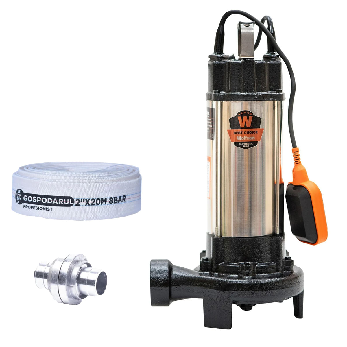 Pompa submersibila apa murdara cu tocator si flotor Wolfson WQW-1500D-F PRO + furtun 20m + cuple, 1, atomico.ro