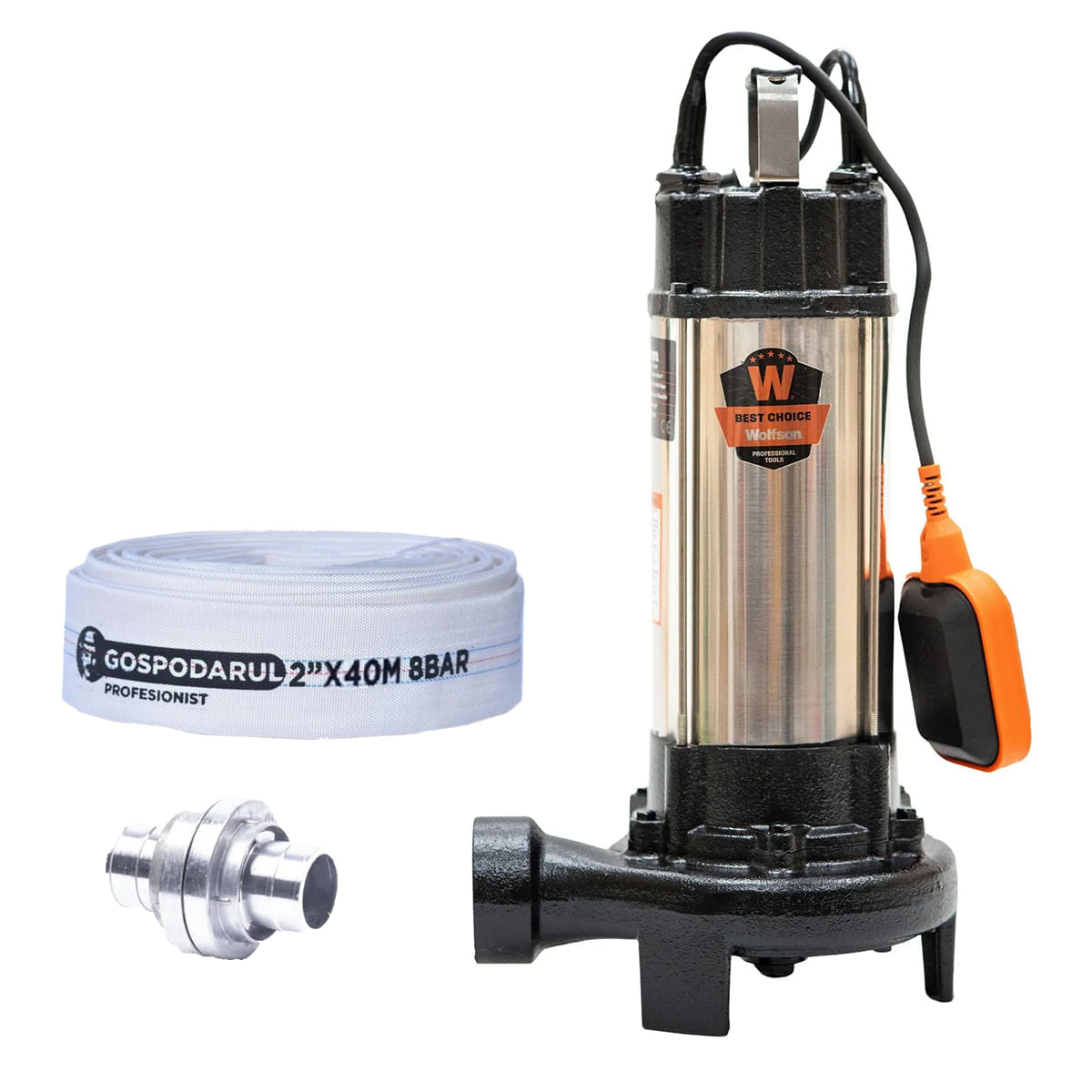 Pompa submersibila apa murdara cu tocator si flotor Wolfson WQW-1500D-F PRO + furtun 40m + cuple, 1, atomico.ro