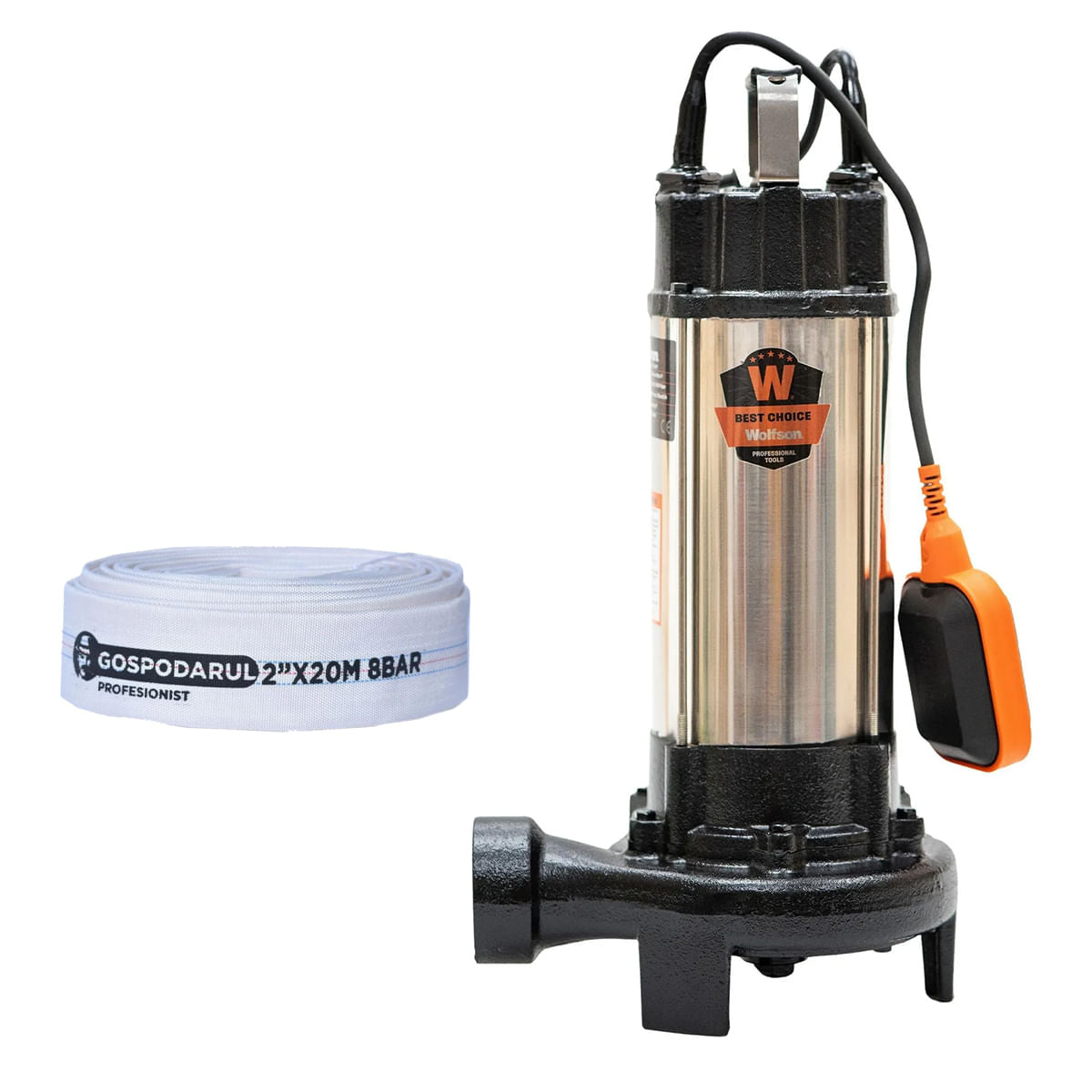 Pompa submersibila apa murdara cu tocator si flotor Wolfson WQW-1500D-F PRO + furtun 20m, 1, atomico.ro