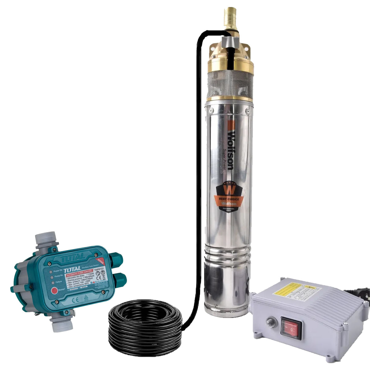 Pompa submersibila apa curata WOLFSON 4SKM-150 PRO - 1100W, 3300 l/h + Presostat, 1, atomico.ro