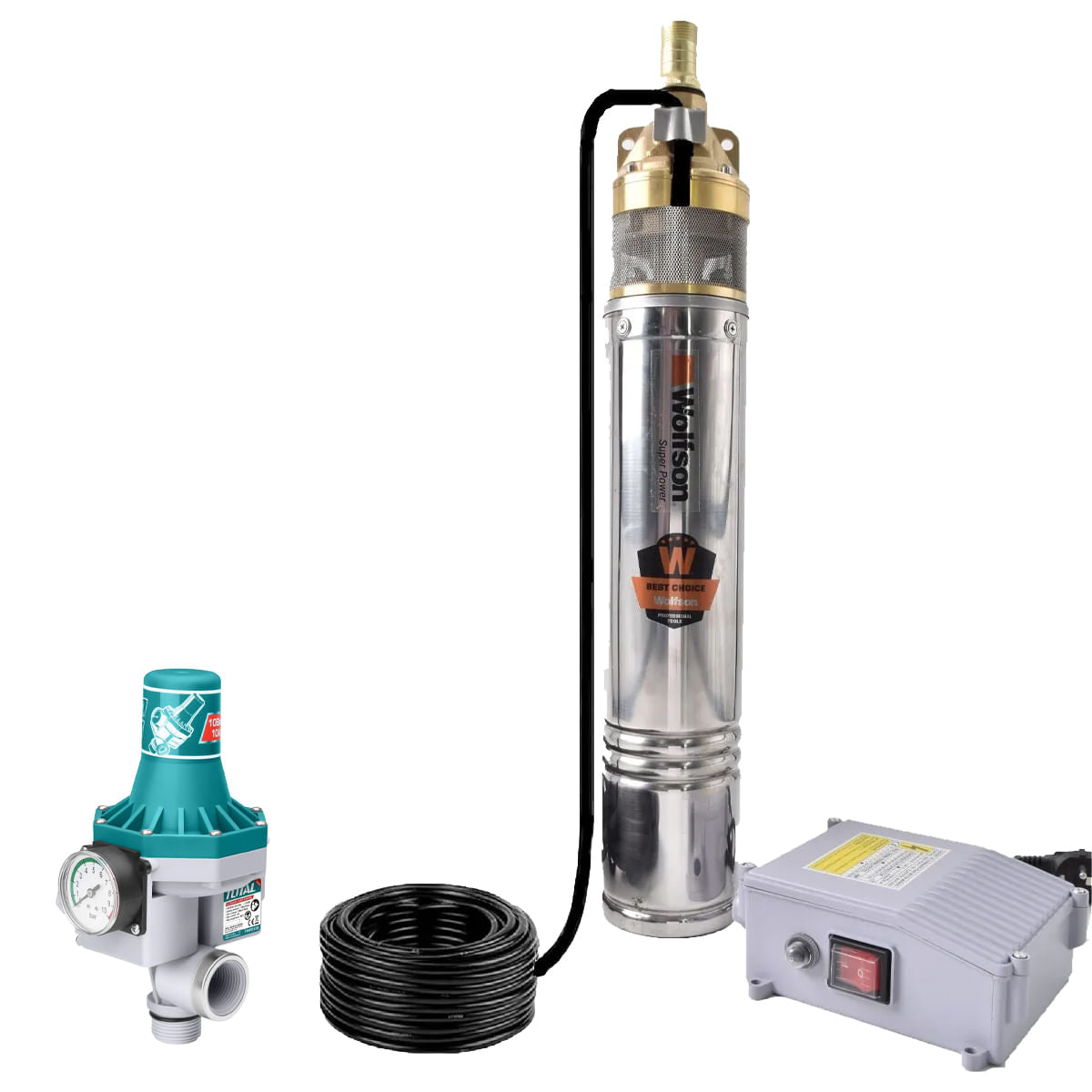 Pompa submersibila apa curata WOLFSON 4SKM-150 PRO - 1100W, 3300 l/h + Presostat Total, 1, atomico.ro