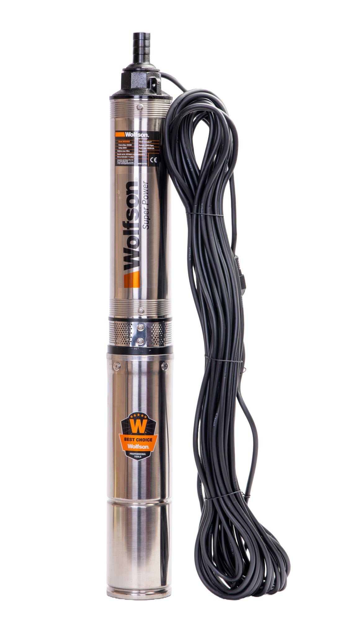 Pompa submersibila apa curata 1100W, WOLFSON PM-1500-8, 8 turbine, cablu 25m, 6600L/h, inaltime max pompare 58m, diametru 100mm, motor ca - RESIGILAT, 1, atomico.ro