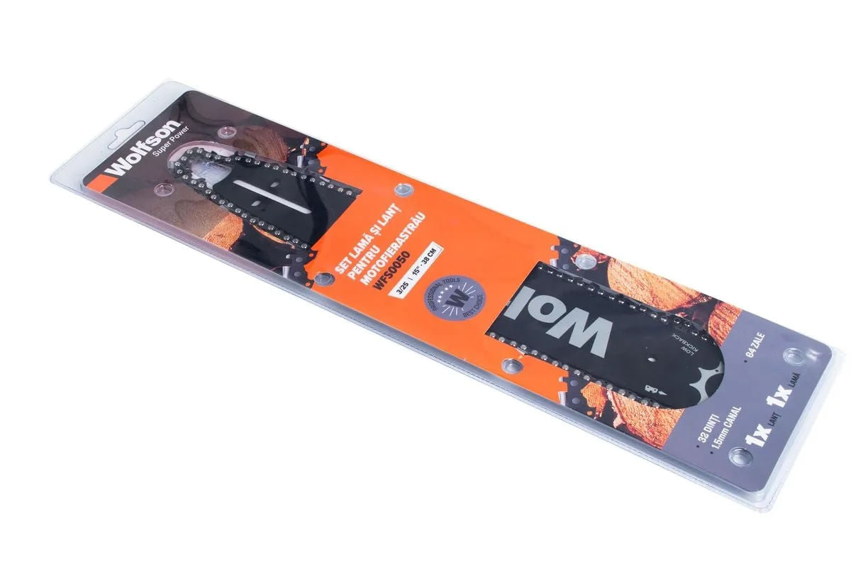 Set Lama si lant Wolfson pentru motofierastrau, 3/25, 38cm, 15, 32 dinti taietori, 64 zale, canal 1.5mm, 2, atomico.ro