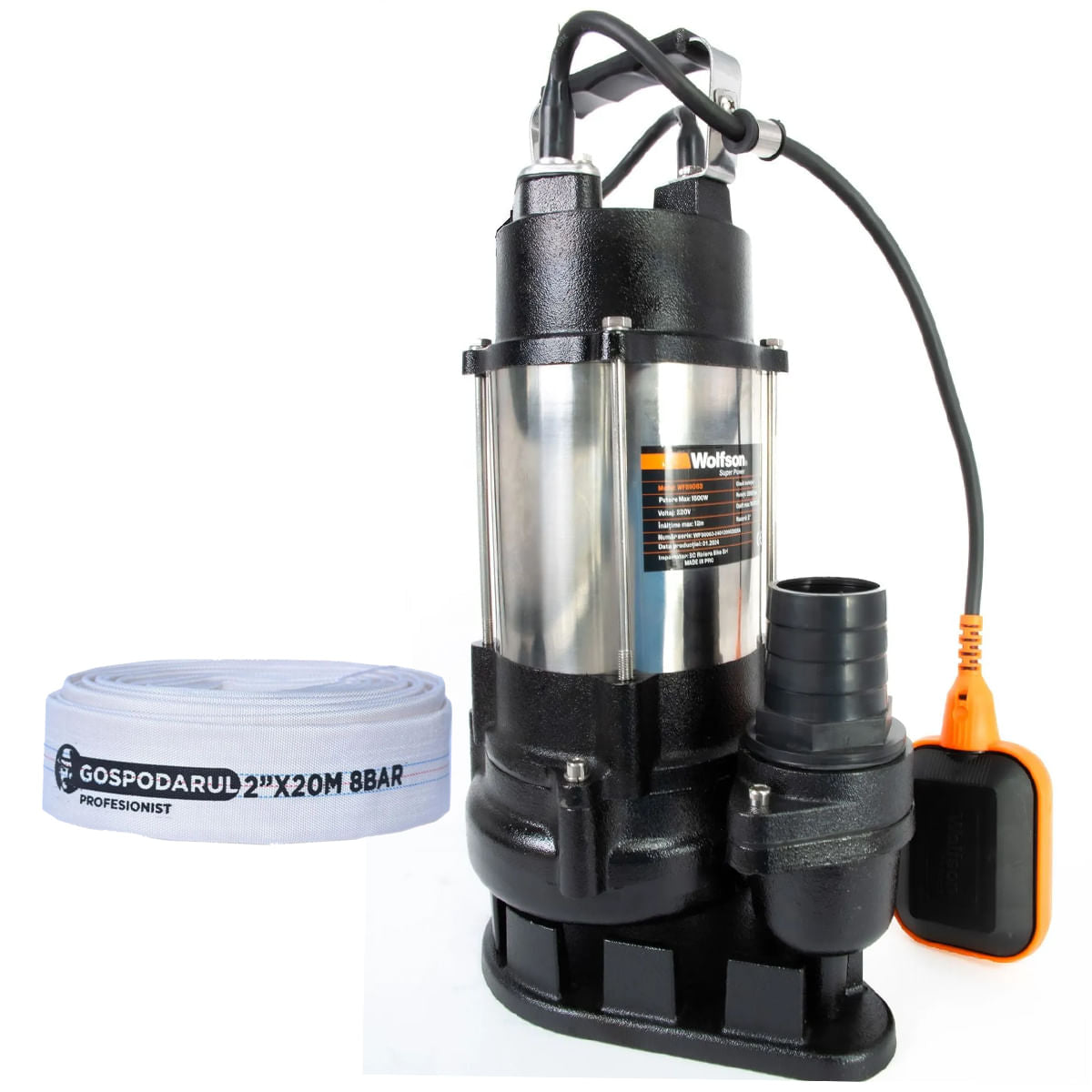 Pompa submersibila apa murdara Wolfson DW-7500-F, 1500W, debit maxim 10000 l/h + furtun 20m, 1, atomico.ro