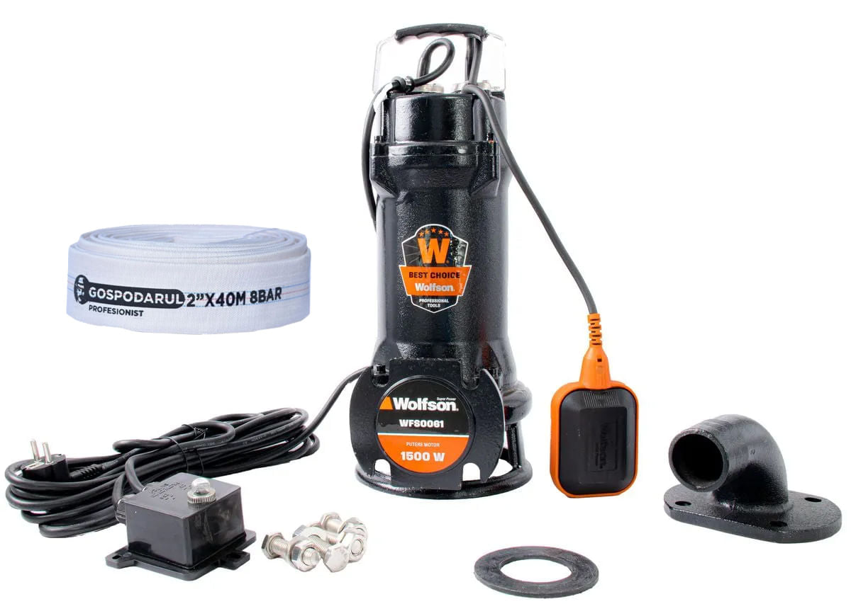 Pompa submersibila profesionala cu tocator Wolfson pentru apa murdara PWT-7500-F, 1500W, debit max 18000l/h - 2 toli + furtun 40m, 1, atomico.ro