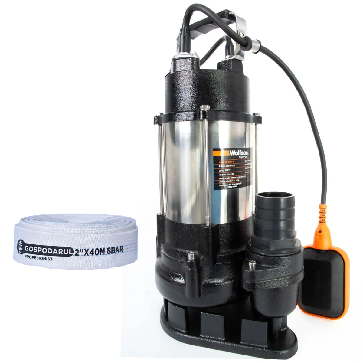 Pompa submersibila apa murdara Wolfson DW-7500-F, 1500W, debit maxim 10000 l/h + furtun 40m, 1, atomico.ro