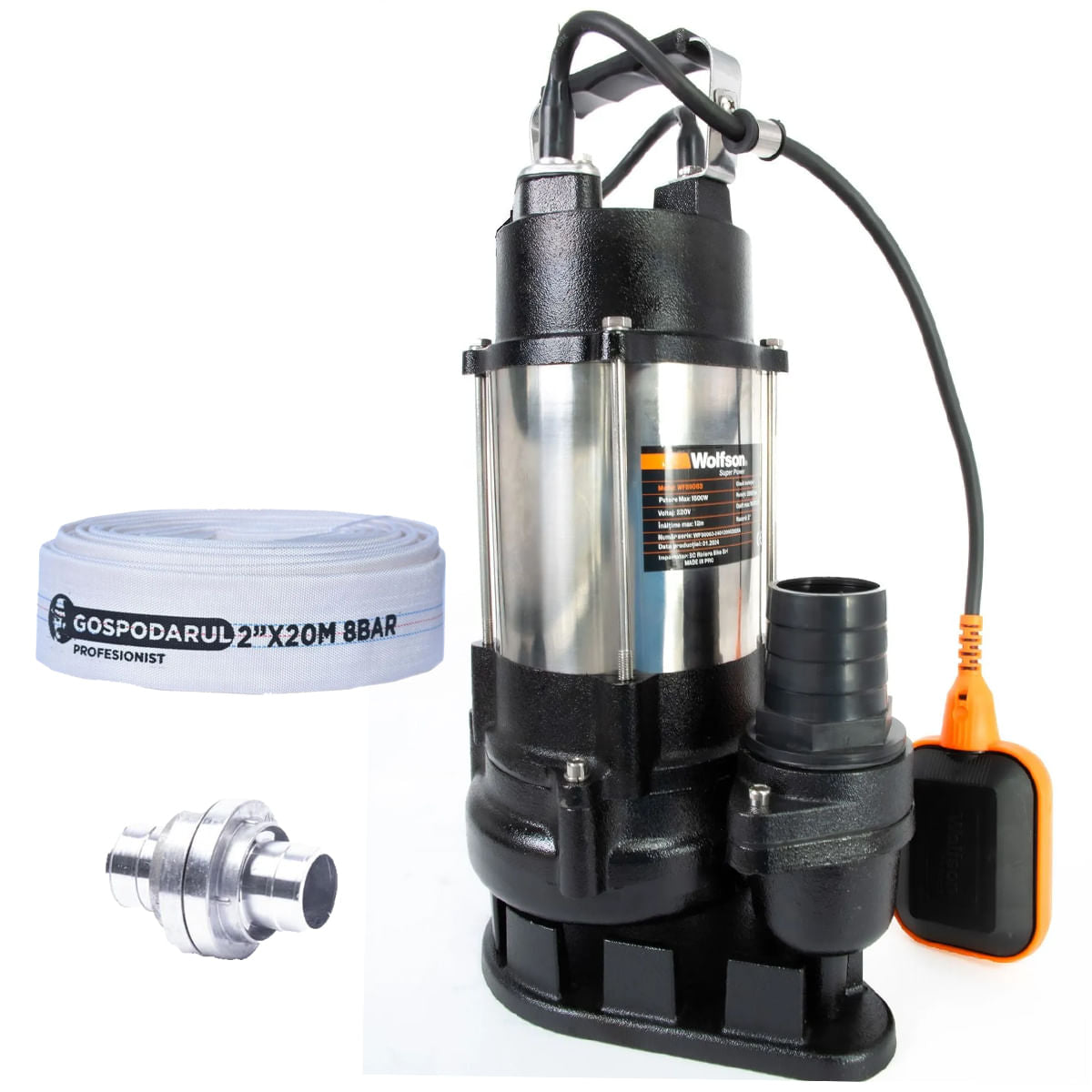 Pompa submersibila apa murdara Wolfson DW-7500-F, 1500W, debit maxim 10000 l/h + furtun 20m + cuple, 1, atomico.ro