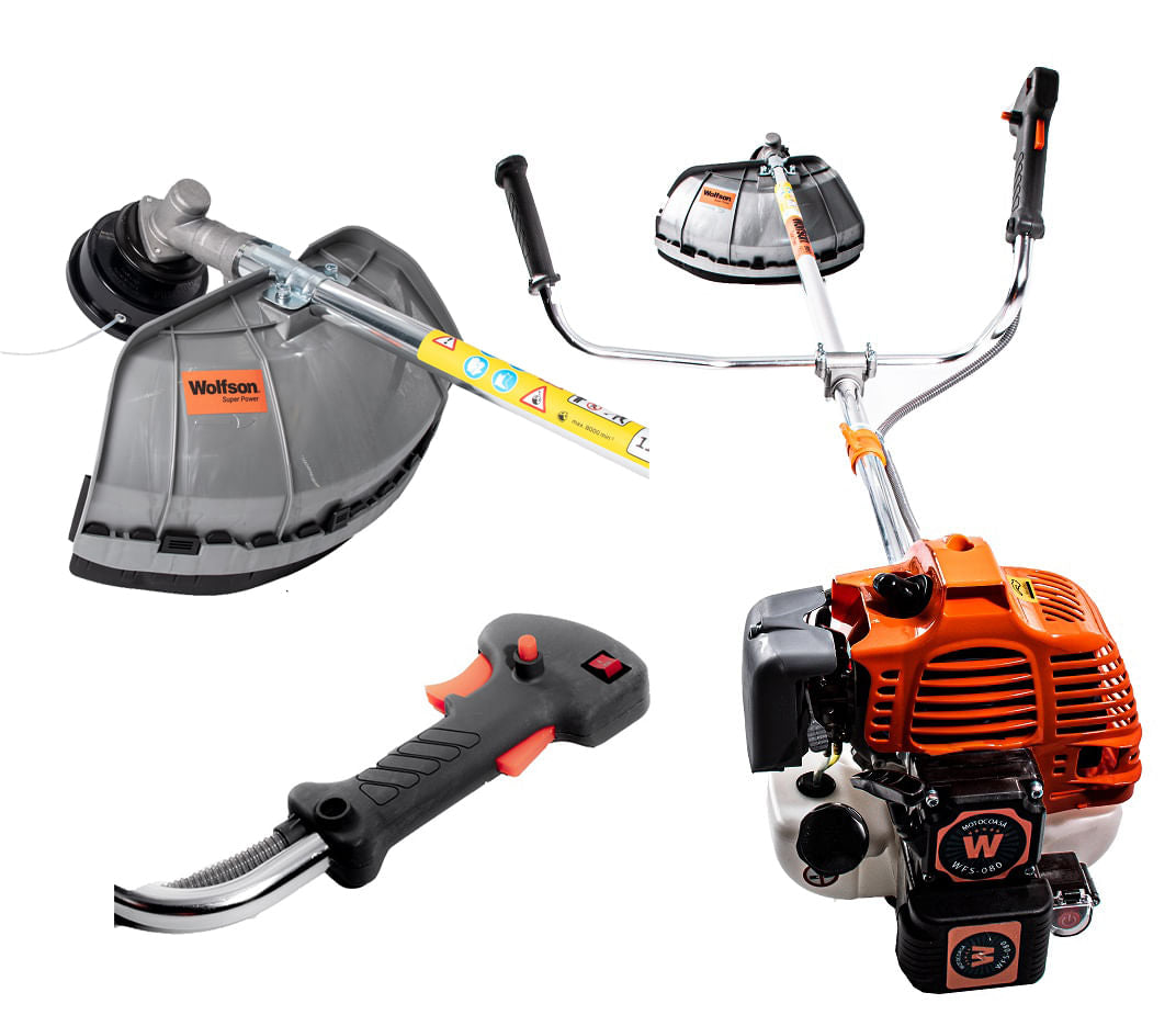 Motocoasa profesionala WOLFSON cu pornire electrica, 8 CP, 52cc, 10 accesorii, ham profesional, 1, atomico.ro