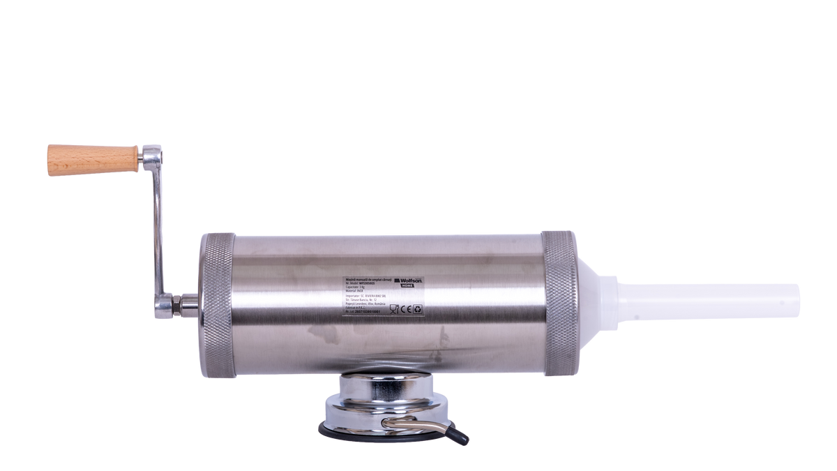 Masina manuala de umplut carnati Wolfson Home K2005S, 3 kg, corp inox, cu ventuza, 5 palnii, montaj orizontal, 7, atomico.ro