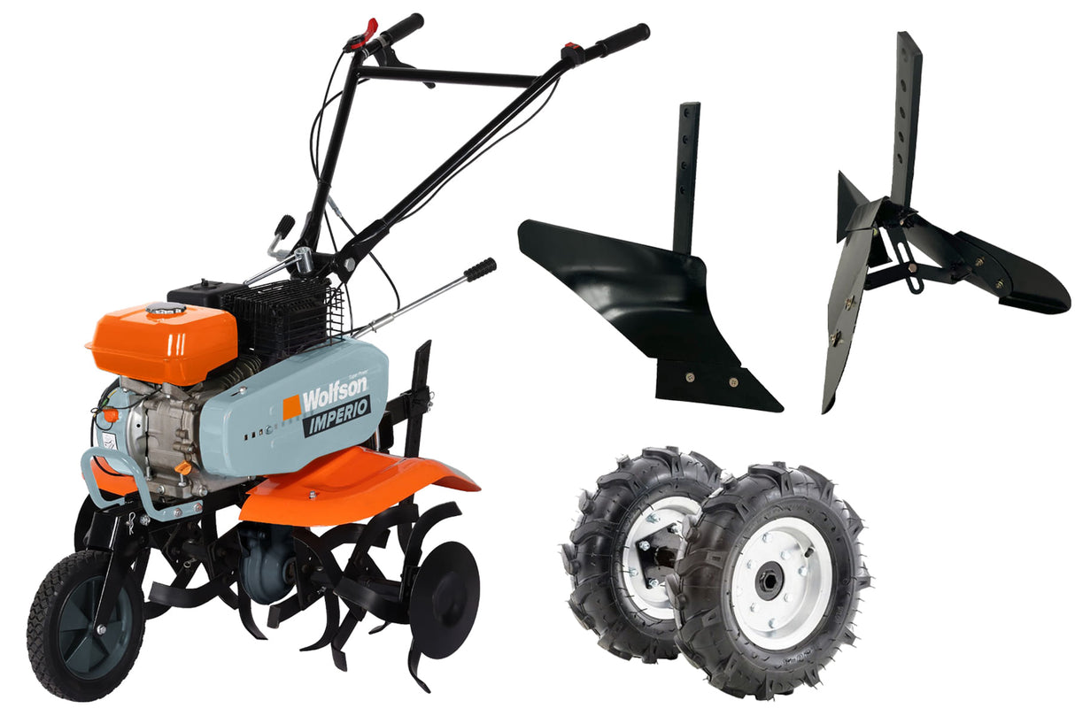 Motosapa pe benzina Wolfson Imperio, 8CP, 212cc, latime de lucru 80cm, cu roti de transport, plug si rarita, 1, atomico.ro