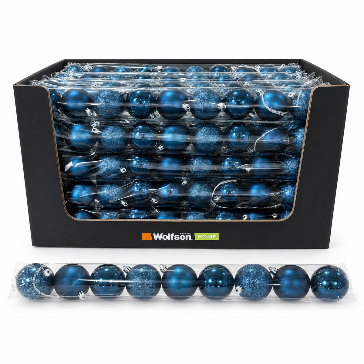 WOLFSON - SET GLOBURI DE CRACIUN, ALBASTRU MIDNIGHT, Ø6CM, PLASTIC, SET 9 BUCATI, 1, atomico.ro