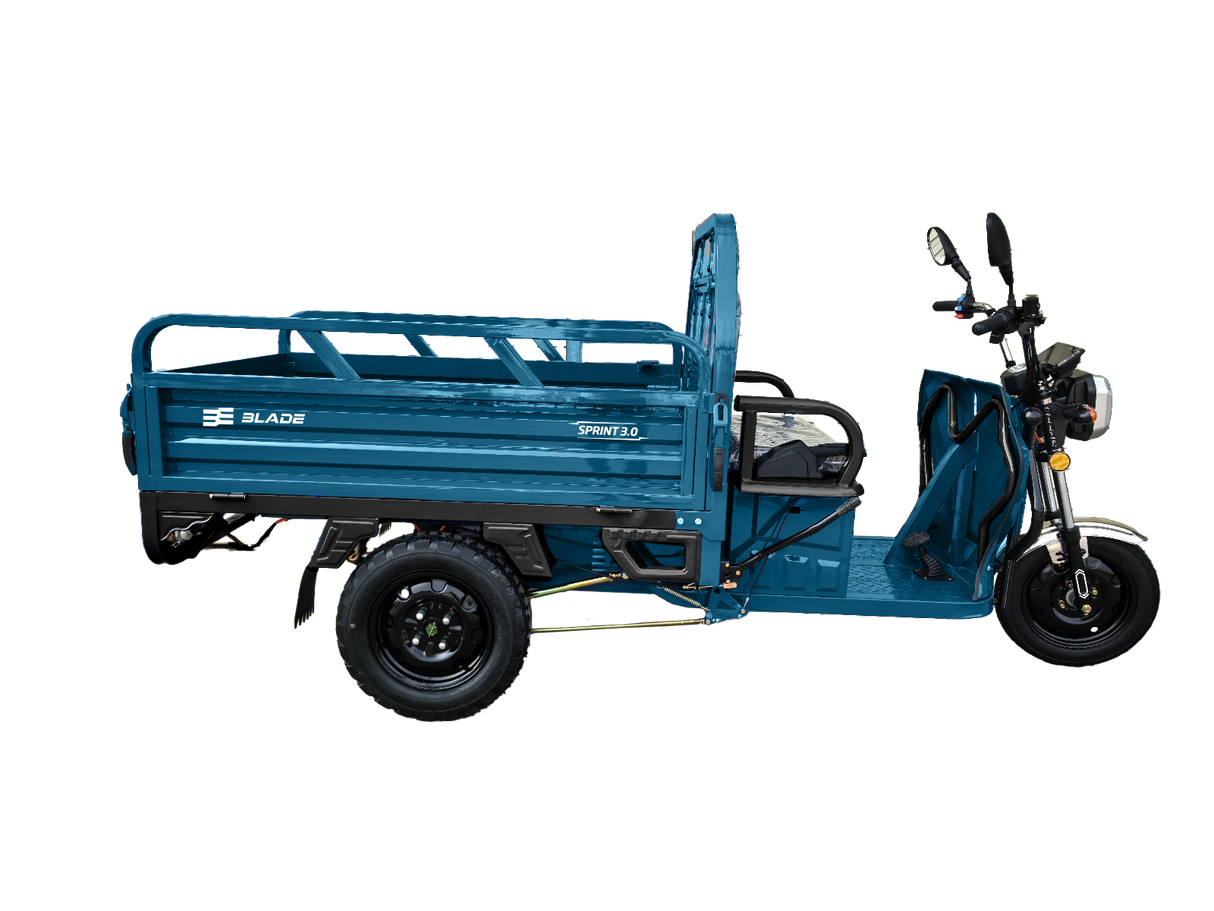 Triciclu Cargo electric BLADE Sprint 3.0 - 2000W, 25 km/h, autonomie pana la 70 km, baterie plumb-acid 72V 45Ah, capacitate maxima 600 kg, fara permis, culoare albastru, 1, atomico.ro