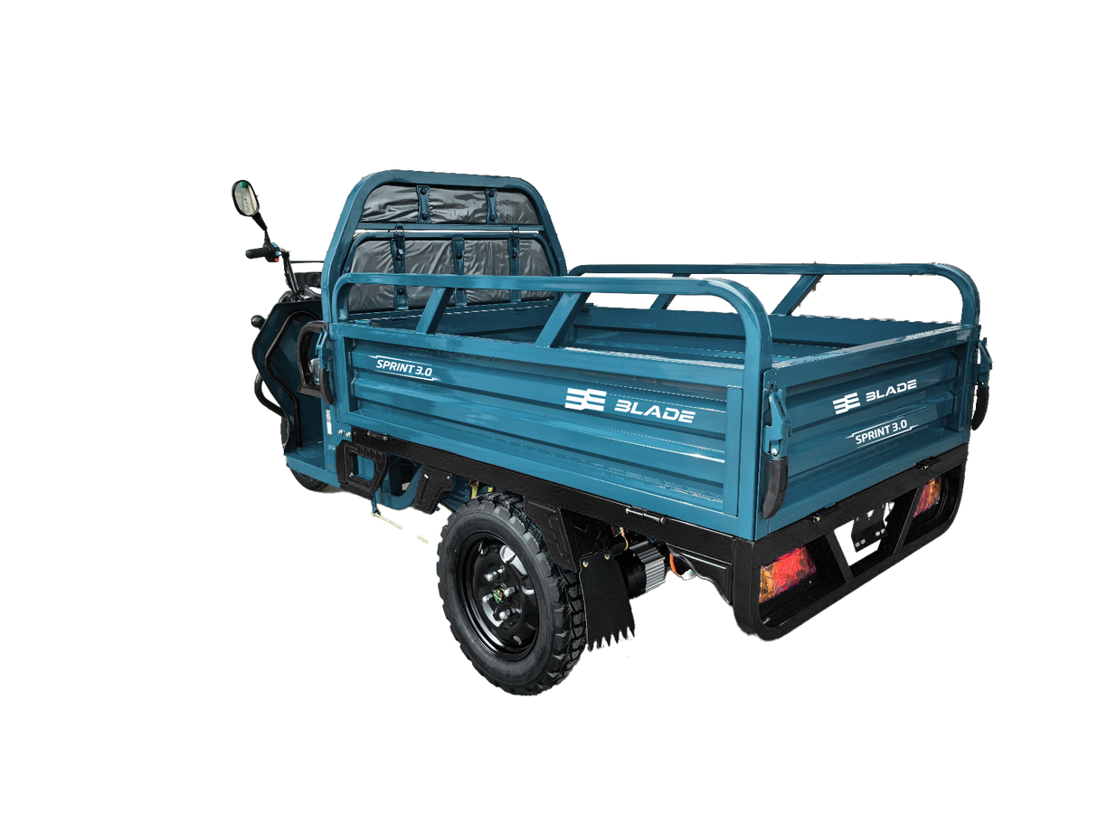 Triciclu Cargo electric BLADE Sprint 3.0 - 2000W, 25 km/h, autonomie pana la 70 km, baterie plumb-acid 72V 45Ah, capacitate maxima 600 kg, fara permis, culoare albastru, 3, atomico.ro